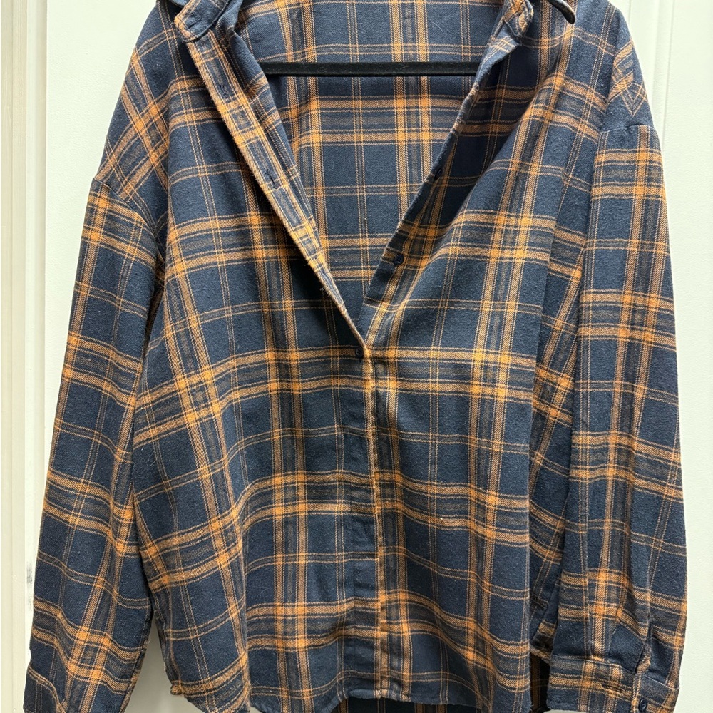 Plaid Button-Up Shirt in Blue and Orange